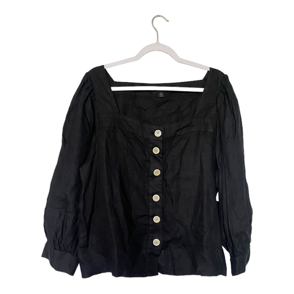 J.Crew Square Neck Button Front Linen Top Boho Preppy Summer Black Size 2X - Picture 2 of 7